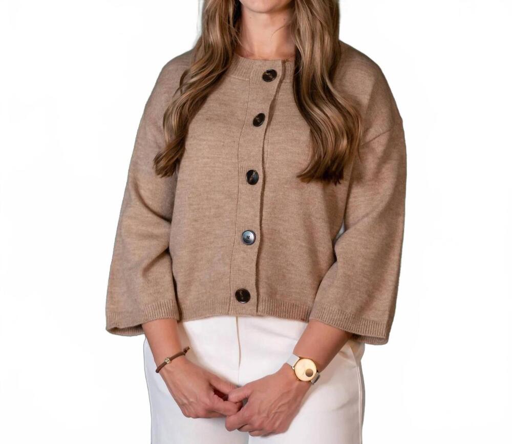 NEW ANNIEWEAR women's half sleeve button down knit cardigan in beige